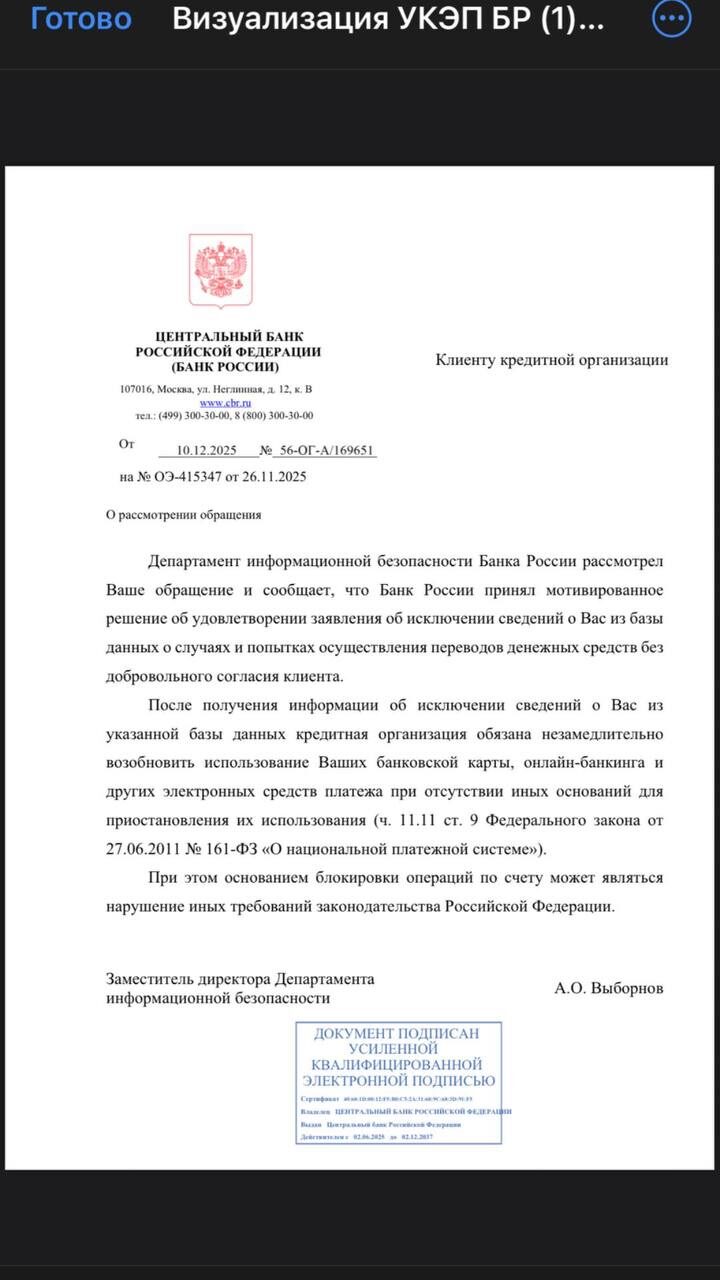 ЦБ РФ: исключение из базы по 161-ФЗ